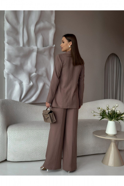 Деловой костюм женский жакет и брюки коричневый Dilana VIP 1992 шоколад - фото 6