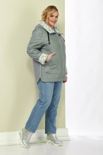 Демисезонная стеганная куртка зеленая и серая Shetti 2183 серо-зеленый - фото 9