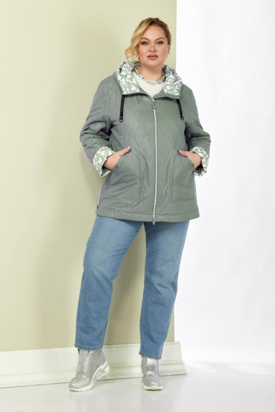 Демисезонная стеганная куртка зеленая и серая Shetti 2183 серо-зеленый - фото 7