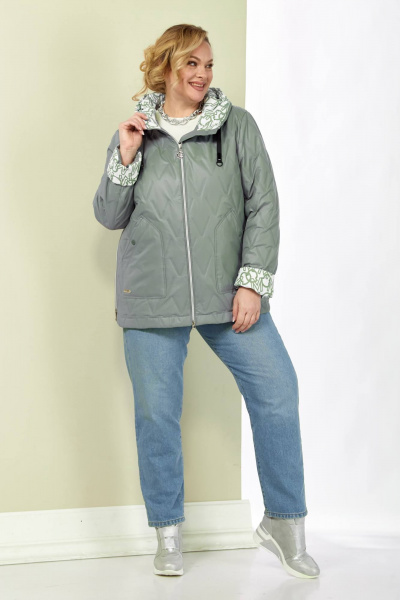 Демисезонная стеганная куртка зеленая и серая Shetti 2183 серо-зеленый - фото 6