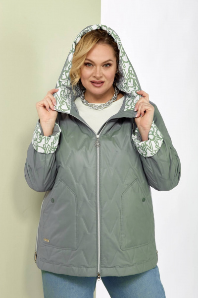 Демисезонная стеганная куртка зеленая и серая Shetti 2183 серо-зеленый - фото 5
