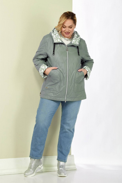 Демисезонная стеганная куртка зеленая и серая Shetti 2183 серо-зеленый - фото 4