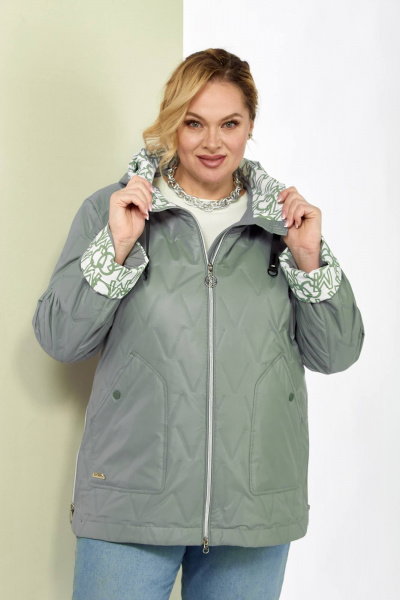 Демисезонная стеганная куртка зеленая и серая Shetti 2183 серо-зеленый - фото 3