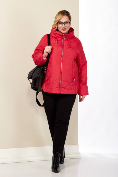 Демисезонная куртка с капюшоном красная стильная Shetti 2185 малиновый - фото 10