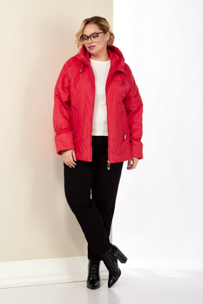 Демисезонная куртка с капюшоном красная стильная Shetti 2185 малиновый - фото 7