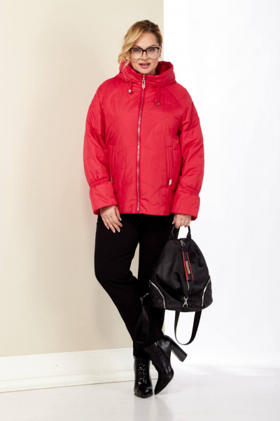 Демисезонная куртка с капюшоном красная стильная Shetti 2185 малиновый - фото 6
