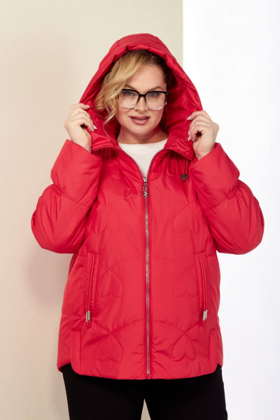 Демисезонная куртка с капюшоном красная стильная Shetti 2185 малиновый - фото 5