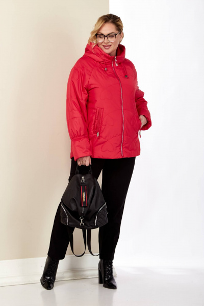 Демисезонная куртка с капюшоном красная стильная Shetti 2185 малиновый - фото 4