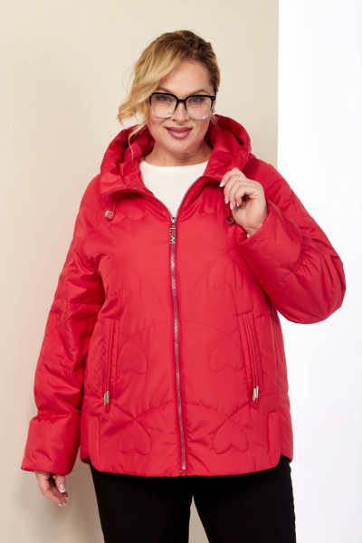 Демисезонная куртка с капюшоном красная стильная Shetti 2185 малиновый - фото 2