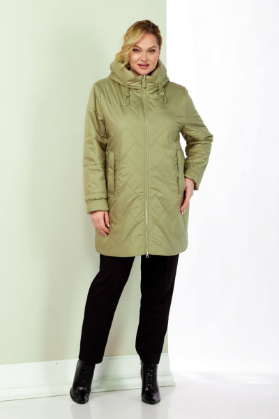 Демисезонная женская куртка с капюшоном из текстиля Shetti 2186 оливковый - фото 7