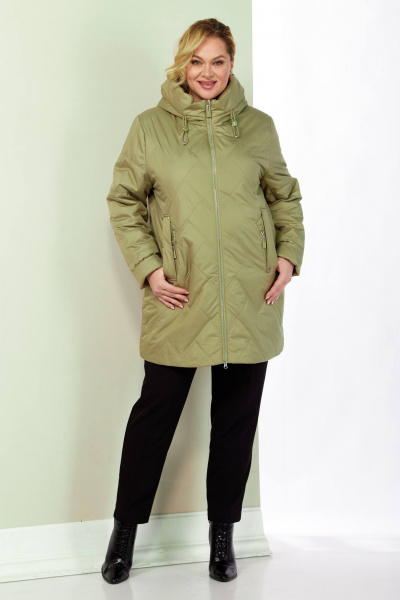 Демисезонная женская куртка с капюшоном из текстиля Shetti 2186 оливковый - фото 4