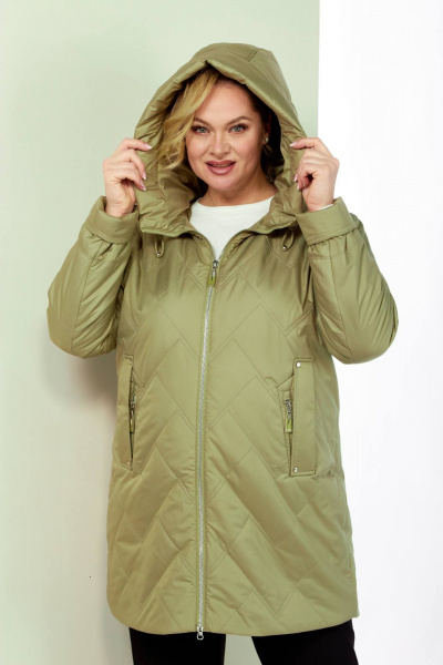 Демисезонная женская куртка с капюшоном из текстиля Shetti 2186 оливковый - фото 3