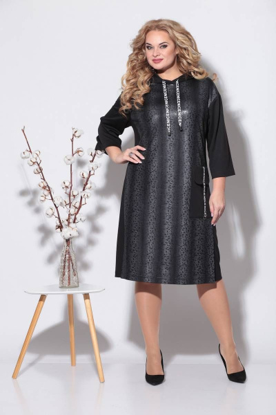 Платье трикотаж экокожа прямое с капюшоном Fortuna ШЖ 697 - фото 3