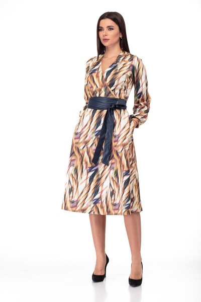 Платье из трикотажа с съемным поясом и прорезными карманами Anelli 938 мультиколор - фото 3