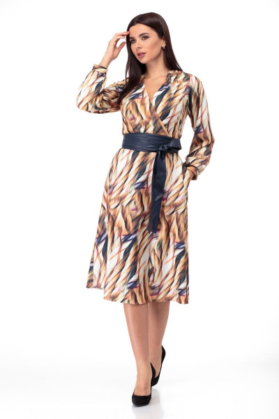 Платье из трикотажа с съемным поясом и прорезными карманами Anelli 938 мультиколор - фото 1