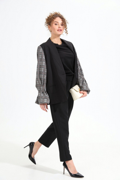 Брюки, жакет NikVa 950-2 чёрный+серая клетка - фото 6