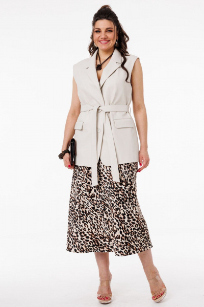 Атласная юбка миди на косой крой с потайной молнией Anelli 1291 светлый_лео - фото 7