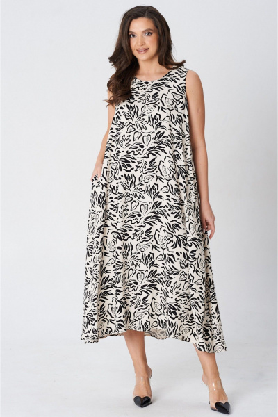 Платье LeNata 16492 молочно-черный - фото 5