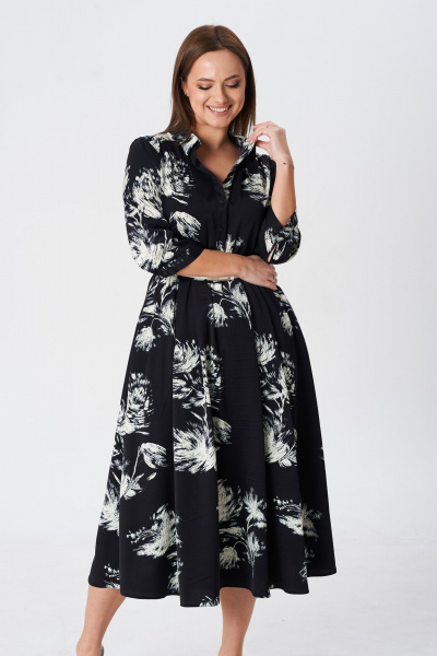 Демисезонное свободное платье из вискозы с поясом TVIN 7782 принт_на_черном - фото 8