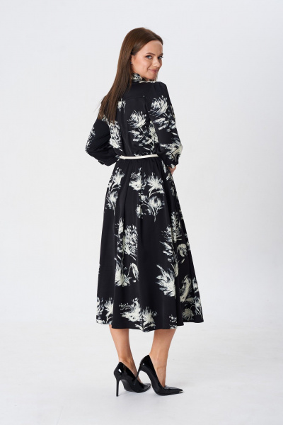 Демисезонное свободное платье из вискозы с поясом TVIN 7782 принт_на_черном - фото 6