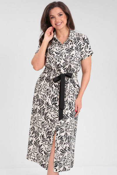 Платье летнее с длинным рукавом и карманами LeNata 16411 черно-молочный - фото 8