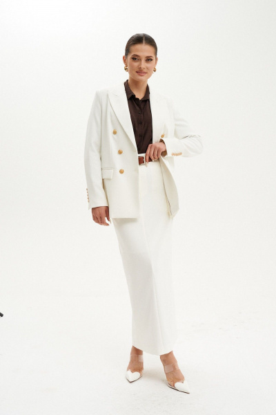 Двубортный жакет из текстиля с прорезными карманами для офиса Ketty К-03430 молочный - фото 2