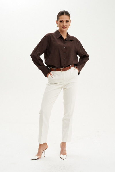 Брюки широкие из вискозы с разрезами и карманами Ketty К-01960 молочный - фото 2