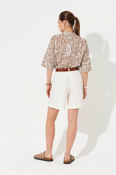 Белые шорты с высоким поясом из текстиля Ketty К-12760 молочный - фото 5