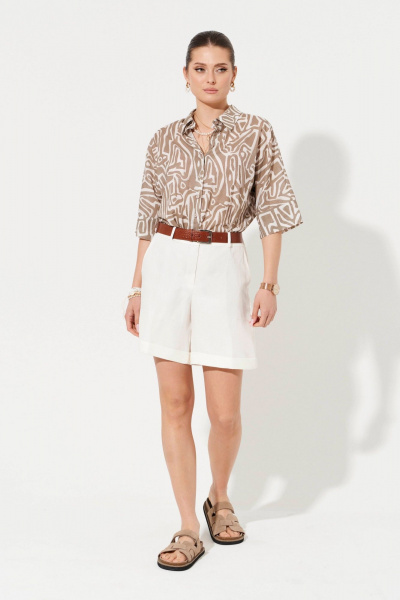 Белые шорты с высоким поясом из текстиля Ketty К-12760 молочный - фото 1