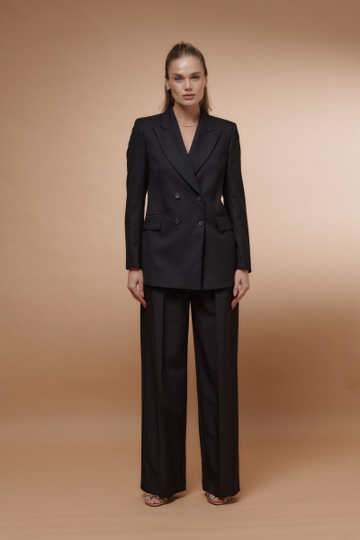 Деловой двубортный жакет из текстиля с карманами HELEN BIRCH J005a черный - фото 3