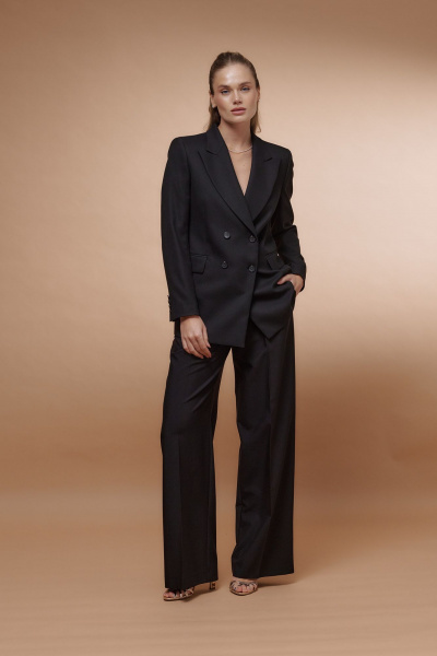 Деловой двубортный жакет из текстиля с карманами HELEN BIRCH J005a черный - фото 1