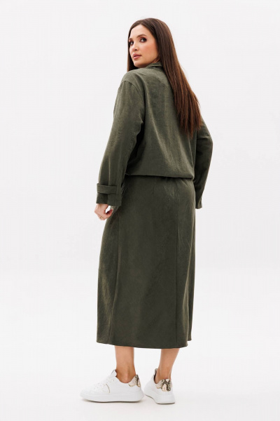Костюм куртка и юбка на каждый день из бархатистого полотна Fantazia Mod 5079 хаки - фото 6