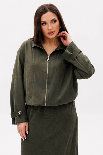 Костюм куртка и юбка на каждый день из бархатистого полотна Fantazia Mod 5079 хаки - фото 5