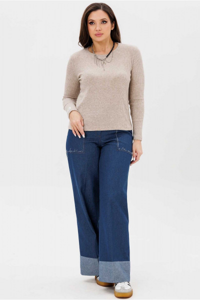 Бежевый трикотажный джемпер свободного силуэта Mislana 810/1 капучино - фото 4