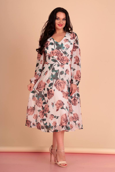 Летнее платье из текстиля в классическом стиле Liona Style 642 молочный - фото 1