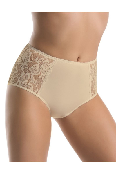 Трусы с высокой линией из эластичного трикотажа и кружевом Teyli 140 бежевый - фото 1