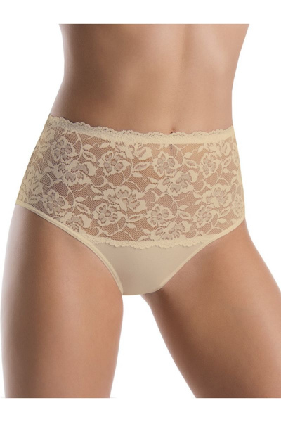 Трусы с кокеткой из кружева и средней линией из эластичного трикотажа Teyli 144 бежевый - фото 1