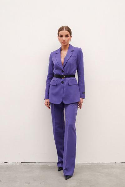 Фиолетовый костюм с брюками и жакетом из текстиля PUR PUR 11-051/10 - фото 1