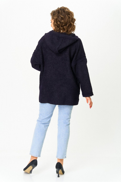 Полупальто свободного кроя с капюшоном и асимметричной застежкой Michel chic 360/1 темно-синий - фото 7