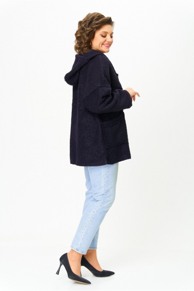 Полупальто свободного кроя с капюшоном и асимметричной застежкой Michel chic 360/1 темно-синий - фото 6
