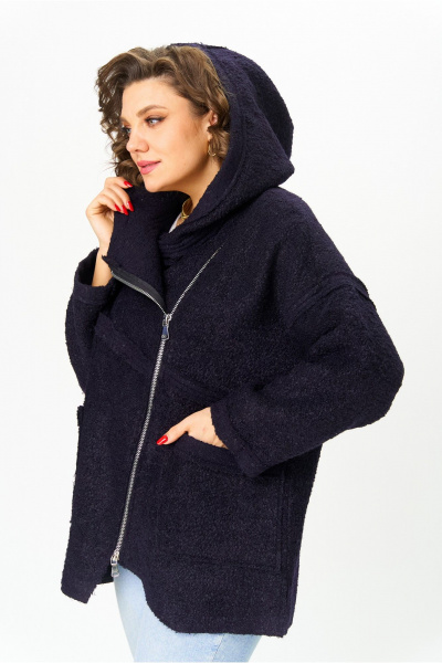 Полупальто свободного кроя с капюшоном и асимметричной застежкой Michel chic 360/1 темно-синий - фото 5