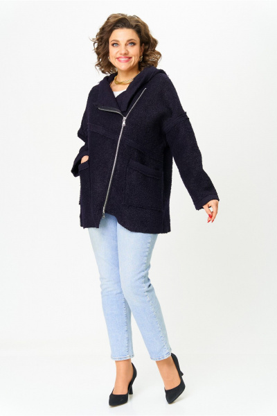 Полупальто свободного кроя с капюшоном и асимметричной застежкой Michel chic 360/1 темно-синий - фото 3