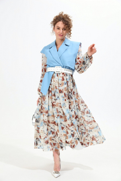 Платье NikVa 904-4 голубой+акварель - фото 9