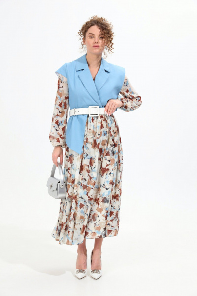 Платье NikVa 904-4 голубой+акварель - фото 5