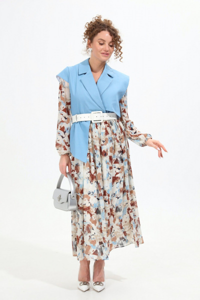 Платье NikVa 904-4 голубой+акварель - фото 3