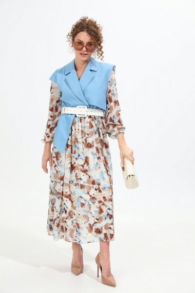 Платье NikVa 904-4 голубой+акварель - фото 1