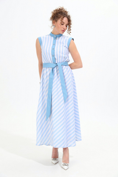 Платье NikVa 964-1 бело-голубые_полосы - фото 3