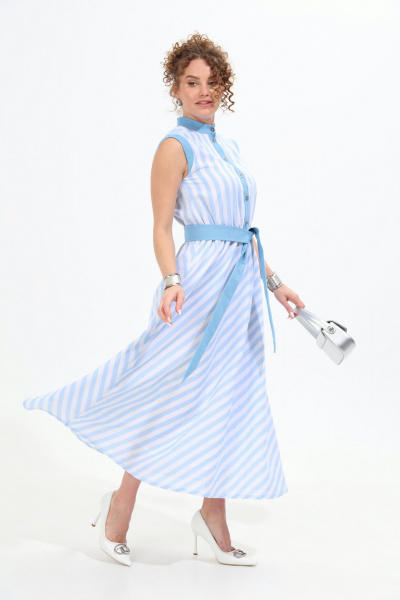 Платье NikVa 964-1 бело-голубые_полосы - фото 8