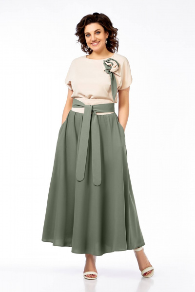 Платье Ольга Стиль С-912 беж-зеленый - фото 3