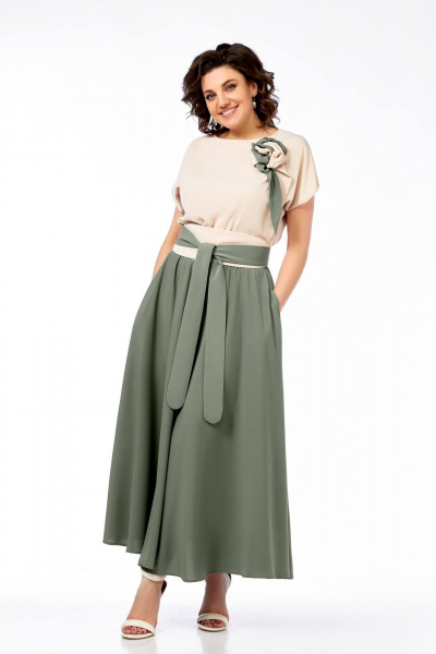 Платье Ольга Стиль С-912 беж-зеленый - фото 2